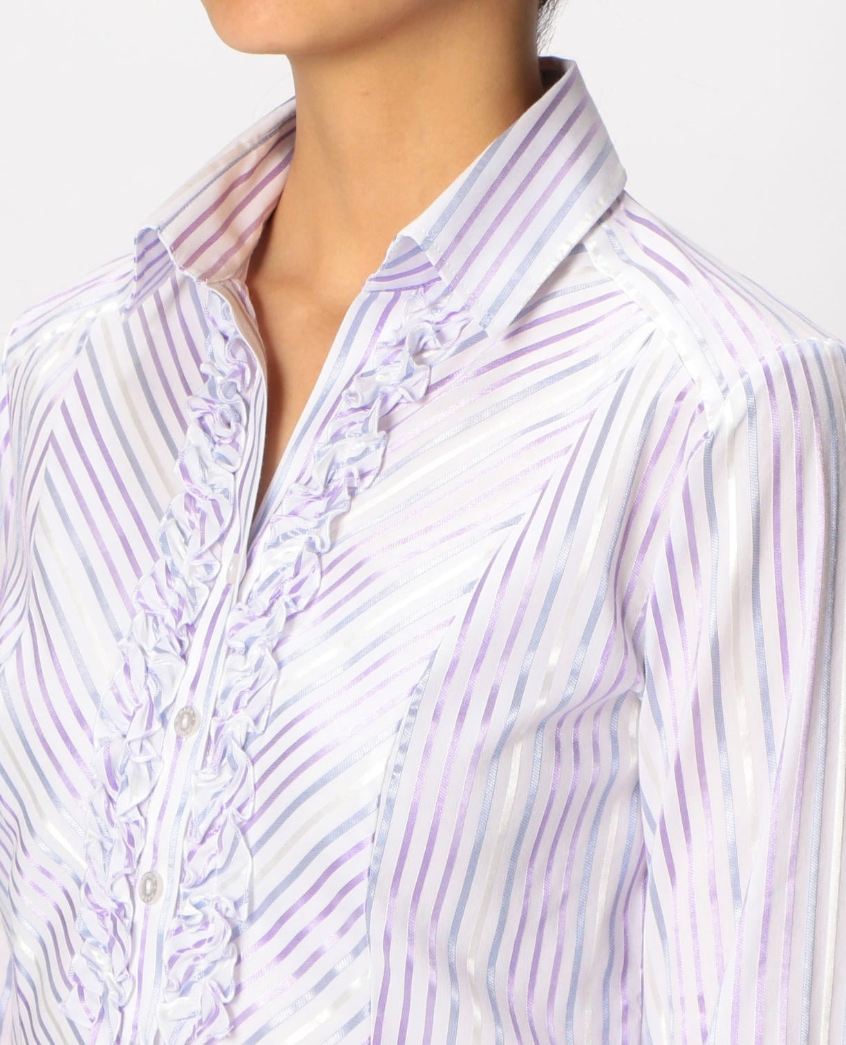 イタリアンストライプ衿付フリルシャツ(1(M)9号 パープル): ナラカミーチェ｜ナラ カミーチェ公式オンラインストア NARACAMICIE
